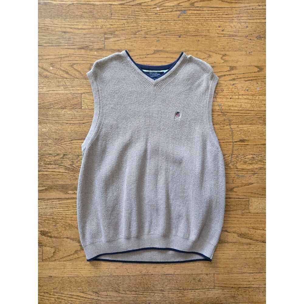 Tommy Hilfiger Y2K Mens Brown Knit Sweater Vest Size Large Golf